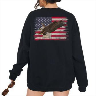 American Bald Eagle 4Th Of July Us Flag Patriotic Boys Men Patriotic Women's Oversized Sweatshirt Back Print | Mazezy