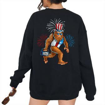 American Bigfoot Beer 4Th Of July Sasquatch Men Boys Beer Women's Oversized Sweatshirt Back Print | Mazezy