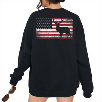American Flag 4Th Of July Deer Buck Vintage Men Women Usa Usa Women's Oversized Sweatshirt Back Print | Mazezy