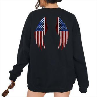 American Flag Angel Wings 4Th Of July Women's Oversized Sweatshirt Back Print | Mazezy