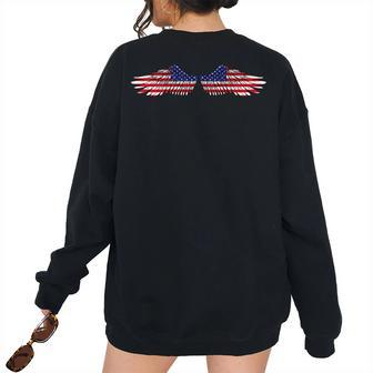 American Flag Angel Wings 4Th Of July For Men American Flag Women's Oversized Sweatshirt Back Print | Mazezy