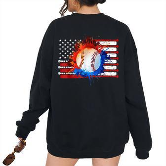 American Flag Baseball Team Patriotic Usa 4Th Of July Patriotic Women's Oversized Sweatshirt Back Print | Mazezy