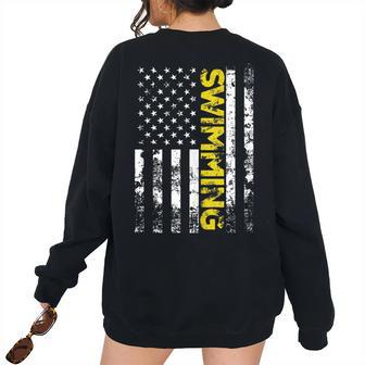 American Flag Swimming Swim Usa Patriotic Patriotic Women's Oversized Sweatshirt Back Print | Mazezy