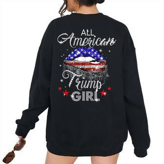 All American Trump Girl Usa Flag Lips Gop Vote 2024 Usa Women's Oversized Sweatshirt Back Print | Mazezy