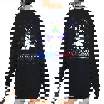 Americorn American Flag Unicorn With Wings July 4Th Usa Unicorn Women's Oversized Sweatshirt Back Print | Mazezy