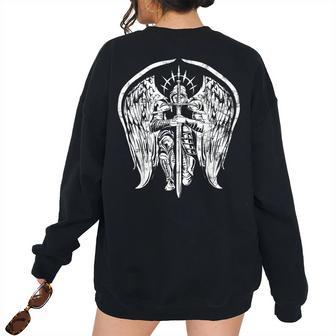 Angel Archangel Michael Warrior Women Oversized Sweatshirt Back Print | Mazezy