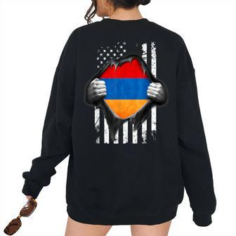 Armenian American Flag T Armenia National Flag Armenia Women's Oversized Sweatshirt Back Print | Mazezy UK