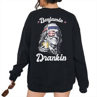 Ben Drankin Beer American Flag Patriotic Happy 4Th Of July Patriotic Women's Oversized Sweatshirt Back Print | Mazezy