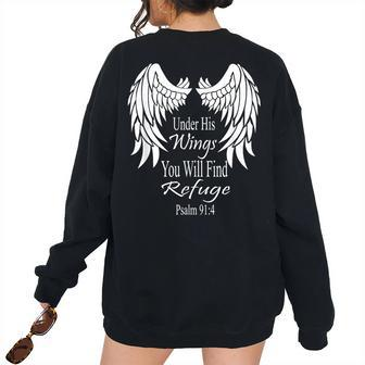 Bible Verse Scripture Psalm Wings 914 Women Men Women's Oversized Sweatshirt Back Print | Mazezy