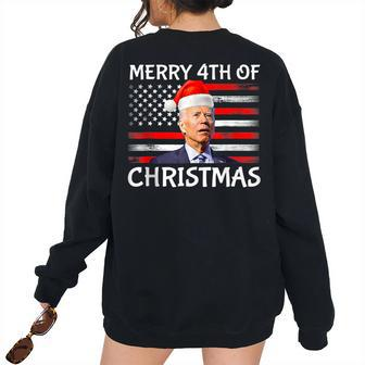 Biden Confused Merry Happy 4Th Of July Christmas Flag Women's Oversized Sweatshirt Back Print | Mazezy