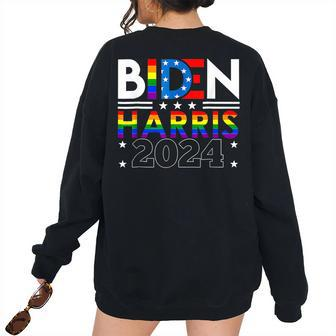 Biden Harris 2024 Rainbow Flag Gay Pride Lgbt Democrat Pride Month s Women's Oversized Sweatshirt Back Print | Mazezy