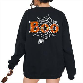 Boo Web Spider Halloween Day Party Trick Or Treat Women's Oversized Sweatshirt Back Print | Mazezy