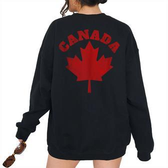 Canada Vintage Canadian Flag Leaf Maple Men Women Retro Canada Women's Oversized Sweatshirt Back Print | Mazezy