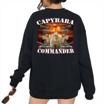 Capybara Commander Capybara Warrior For Capybara Lovers Women's Oversized Sweatshirt Back Print | Mazezy