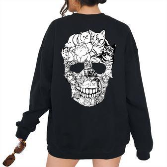Cat Skull - Kitty Skeleton Halloween Costume Skull Cat Women Oversized Sweatshirt Back Print | Mazezy