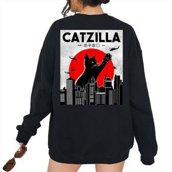 Catzilla Cat Cat Cat Lover For Cat Lover Women's Oversized Sweatshirt Back Print | Mazezy