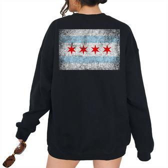 Chicago Flag Distressed Vintage Style Pride Men Women Pride Month s Women's Oversized Sweatshirt Back Print | Mazezy