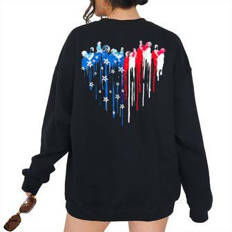 Chicken American Flag Heart Usa Patriotic Pride 4Th Of July Patriotic Women's Oversized Sweatshirt Back Print | Mazezy UK