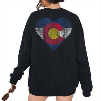 Colorado Flag Heart Distressed Vintage Wife Mom Women Women's Oversized Sweatshirt Back Print | Mazezy