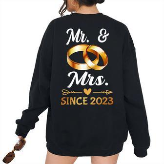Couple Anniversary Mr & Mrs Since 2023 Marriage Wedding Ring Women's Oversized Sweatshirt Back Print | Mazezy