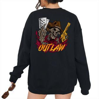 Cowboy Skull Dead Revolver Skeleton Cool Outlaw Idea Women's Oversized Sweatshirt Back Print | Mazezy