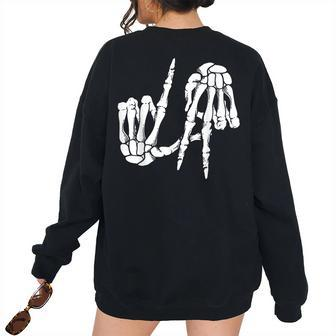 Cute Freaky Los Angeles Hand Sign Skeleton La Women Oversized Sweatshirt Back Print | Mazezy