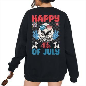 Eagle Happy 4Th Of July Patriotic American Us Flag Patriotic Women's Oversized Sweatshirt Back Print | Mazezy