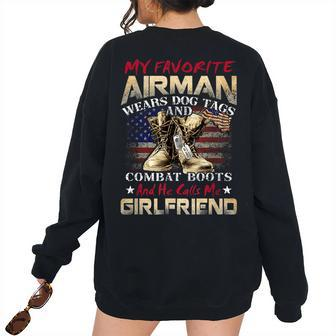 My Favorite Airman Wears Dog Tags And Combat Boots Women's Oversized Sweatshirt Back Print | Mazezy