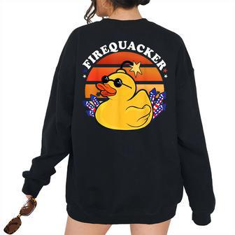 Firecracker Duck 4Th Of July Patriotic Day Usa Flag Patriotic Women's Oversized Sweatshirt Back Print | Mazezy AU