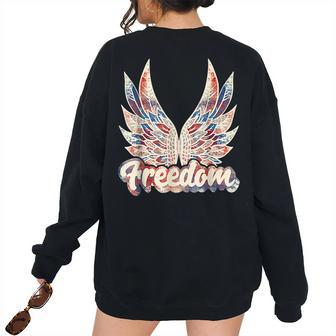 Fourth Of July Fourth Of July Freedom American Wings Freedom Women's Oversized Sweatshirt Back Print | Mazezy