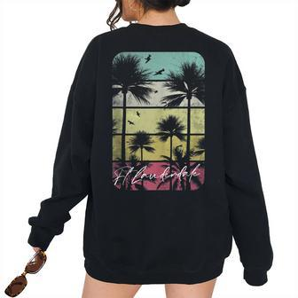 Ft Fort Lauderdale Florida Retro Vintage Beach Surf Surfing Florida & Merchandise Women's Oversized Sweatshirt Back Print | Mazezy