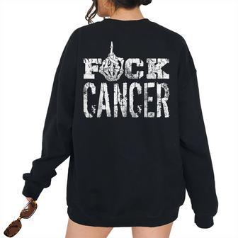 Fuck Cancer Skeleton Middle Breast Cancer Awareness Women Oversized Sweatshirt Back Print | Mazezy