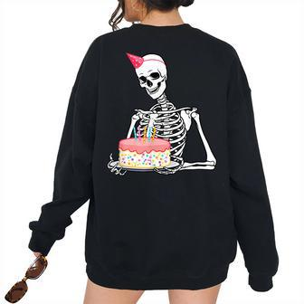 Halloween Birthday Outfit Skeleton Birthday Party Women Oversized Sweatshirt Back Print | Mazezy