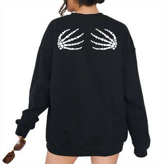 Halloween Boob Skeleton Hands Breast Costume Scary Bra Women Oversized Sweatshirt Back Print | Mazezy