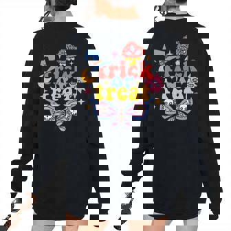 Halloween Retro Vintage Groovy Trick Or Treat Halloween Women's Oversized Sweatshirt Back Print | Mazezy