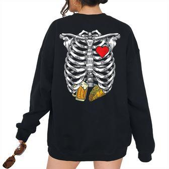 Halloween Skeleton Rib Cage Beer & Taco Adults Men Women Oversized Sweatshirt Back Print | Mazezy
