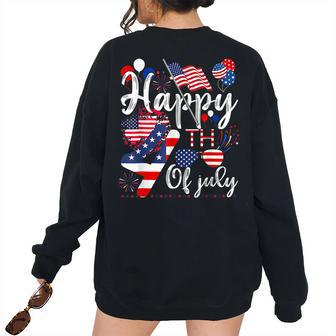 Happy 4Th Of July Patriotic American Us Flag 4Th Of July Patriotic Women's Oversized Sweatshirt Back Print | Mazezy