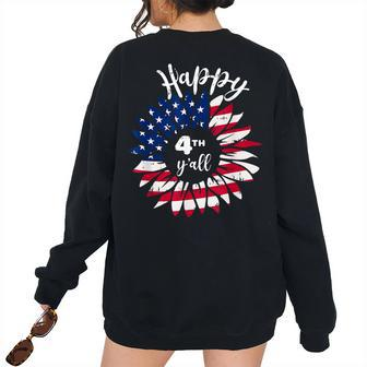 Happy 4Th Of July Vintage Sunflower American Flag Patriotic Patriotic Women's Oversized Sweatshirt Back Print | Mazezy