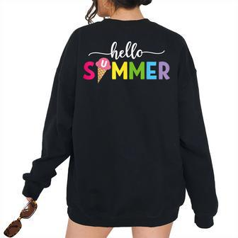 Hello Summer Vacation Ice Cream Popsicle Ice Lolly Vacation Women's Oversized Sweatshirt Back Print | Mazezy