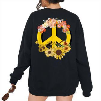 Hippie Daisy Peace Sign Retro Vintage Flower Sunflower Lover Women's Oversized Sweatshirt Back Print | Mazezy