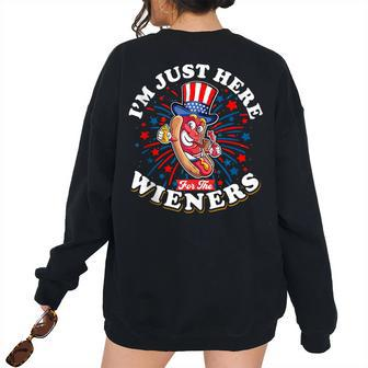 Hot Dog Im Just Here For The Wieners Sausage Lovers Women's Oversized Sweatshirt Back Print | Mazezy