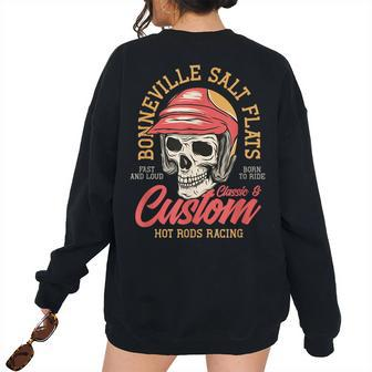 Hot Rod Costum Garage Skeleton Old School Racing Skull Women Oversized Sweatshirt Back Print | Mazezy DE