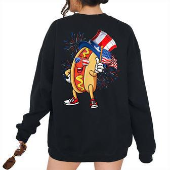 Hotdog Usa Flag America Independence Day 4Th Of July Usa Women's Oversized Sweatshirt Back Print | Mazezy
