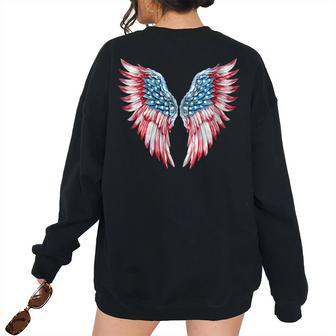 Independence Day 4Th Of July Usa Flag American Wings Usa Women's Oversized Sweatshirt Back Print | Mazezy