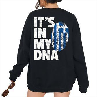 Its In My Dna Greece Greek Flag Men Women Pride Vintage Pride Month s Women's Oversized Sweatshirt Back Print | Mazezy