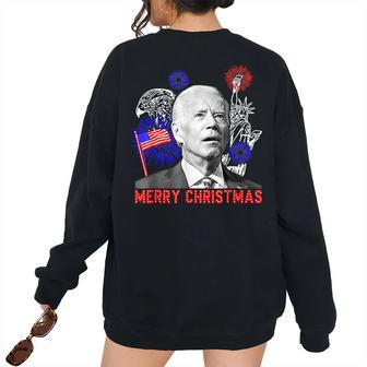 Joe Biden Merry Christmas In July Usa Flag 4Th Of July Usa Women's Oversized Sweatshirt Back Print | Mazezy