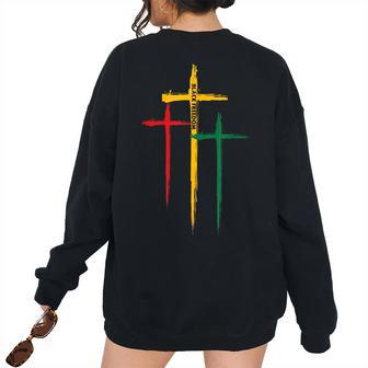 Junenth Cross Christian African Black Freedom Day 1865 Freedom Women's Oversized Sweatshirt Back Print | Mazezy