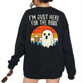 Im Just Here For The Boos Retro Ghost Beer Halloween Costume Women's Oversized Sweatshirt Back Print | Mazezy