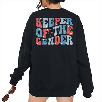 Keeper Of The Gender 4Th Of July Gender Reveal Theme Party Women's Oversized Sweatshirt Back Print | Mazezy
