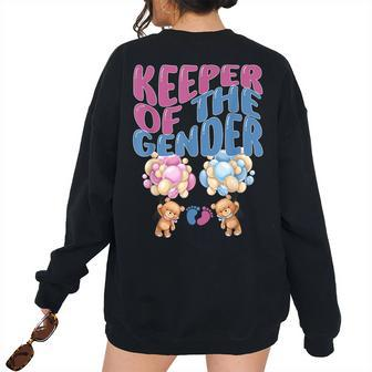 Keeper Of The Gender Reveal T Cute Baby Bear Balloons Baby Bear Women's Oversized Sweatshirt Back Print | Mazezy